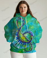 Women's Plus Tie Dye Music Print Long-sleeved Hoodie